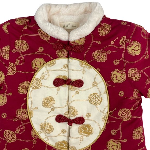 Girls Toddler  Size 90 2-3 years Fleece Lined Jacket Asian China Red Gold White - Picture 4 of 4
